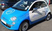 Fiat 500 part-wrapped in gloss blue with vinyl cut graphics by Totally Dynamic North London