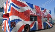 Open Top Bus fully vinyl wrapped in printed bus wrap design for U Group