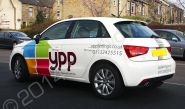 Audi A1 fully wrapped in a printed vinyl vehicle wrap design by Totally Dynamic Leeds