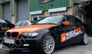 BMW 3 series fully wrapped in gloss black vinyl with gloss orange cut vinyl lettering by Totally Dynamic Leeds