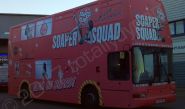 Double decker bus fully vinyl wrapped for Soap and Glory