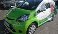 Toyota Aygo fully vinyl wrapped for Home Care Preferred in a printed vehicle wrap design by Totally Dynamic North London