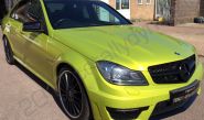 Mercedes C63 AMG vinyl wrapped in electric lime green