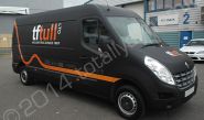 Renault Master van fully wrapped in a matt black vinyl van wrap with cut vinyl graphics by Totally Dynamic North London