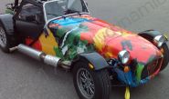 Caterham 7 fully vinyl wrapped in a printed car wrap design