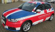 Audi A1's fully vinyl wrapped in a union flag design for Garton Jones