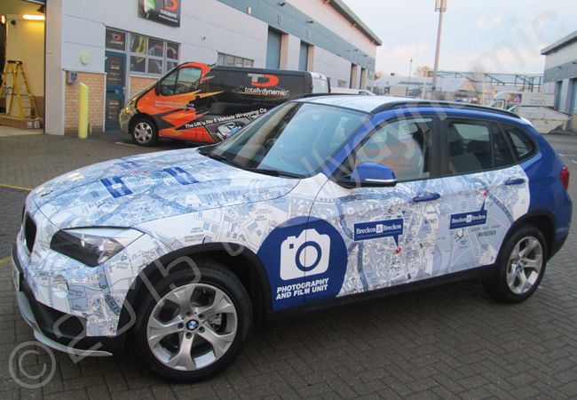 BMW X3 fully vinyl wrapped for Breckon & Breckon in a printed vinyl car wrap design by Totally Dynamic South London
