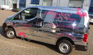 Nissan NV200 wrapped in chrome vinyl with cut vinyl graphics by Totally Dynamic Southampton