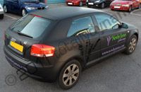 Audi A3 wrapped matt black with gloss graphics by Totally Dynamic North London
