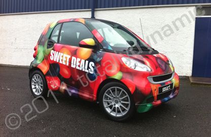 Smart Car in fully printed colour wrap, wrapped by Totally Dynamic Central Scotland