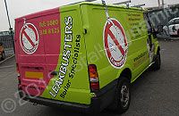 SWB Ford Transit fully wrapped in printed pink and green design by Totally Dynamic North London
