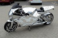 Turbine / Jet powered bike wrapped in printed chrome for Goodwood by Totally Dynamic South London