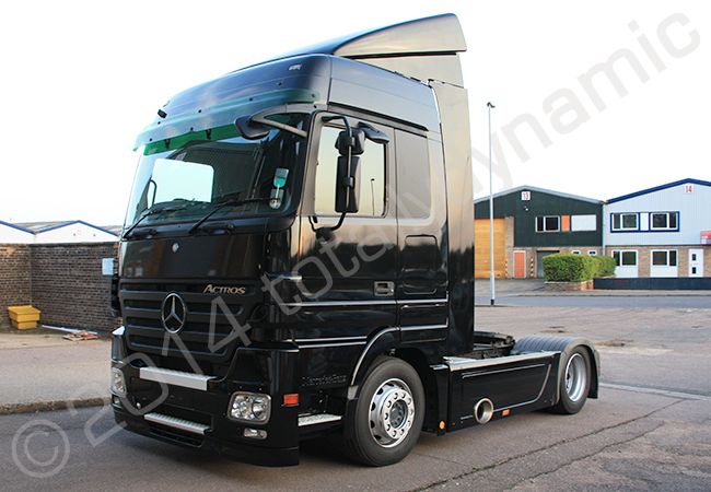 Mercedes Actros tractor unit fully vinyl wrapped in gloss black wrapping film by Totally Dynamic Norfolk