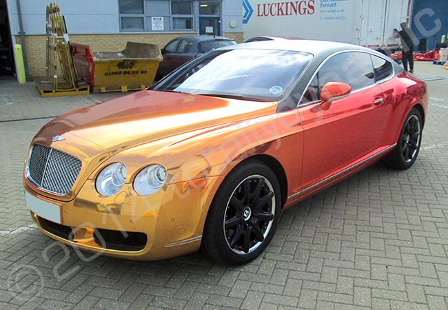 Bentley Continental GT fully wrapped in a printed chrome vinyl vehicle wrap by Totally Dynamic North London