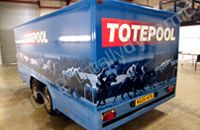 Large trailer fully vinyl wrapped in printed design by Totally Dynamic Leeds