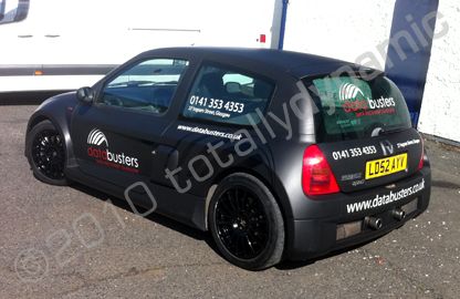 Renault Clio V6 wrapped matt black with graphics by Totally Dynamic Central Scotland
