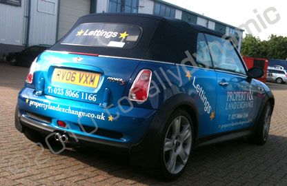 Mini convertible wrapped for Property & Land Exchange by Totally Dynamic Southampton