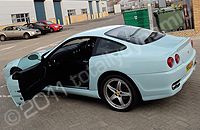 Ferrari 575 wrapped printed  baby blue by Totally Dynamic South London