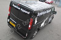 Vauxhall Vivaro Sportive van wrapped in gloss black vinyl with cut vinyl graphics overlaid by Totally Dynamic North London
