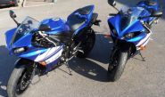 Yamaha R1 motorbikes wrapped in metallic blue with graphics by Totally Dynamic North London
