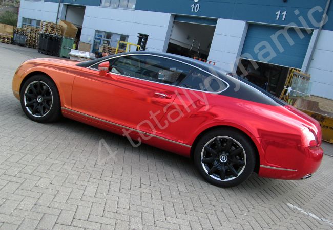 Bentley Continental GT fully wrapped in a printed chrome vinyl vehicle wrap by Totally Dynamic North London