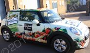 MINI Cooper fully vinyl wrapped in a promotional vehicle wrap for New Covent Garden Soup Company by Totally Dynamic Norfolk