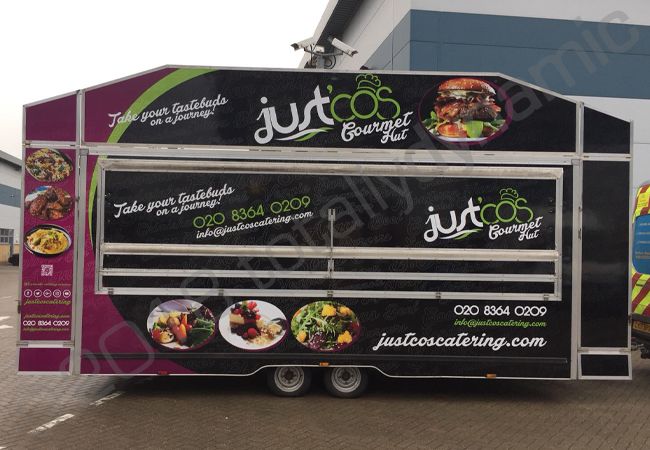 Catering Trailer fully vinyl wrapped for Just Cos Catering