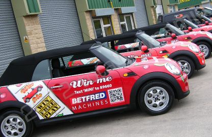 MINI fleet fully vinyl wrapped in printed design by Totally Dynamic Leeds