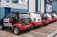 Fleet of Smart FourTwos wrapped by Totally Dynamic North London