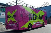 Double decker bus wrapped for No to AV by Totally Dynamic North London & Norfolk