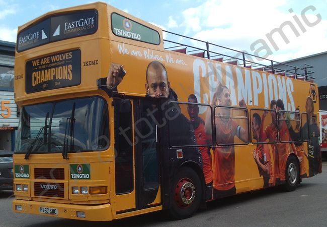 Double Decker Buses fully wrapped for Wolves FC