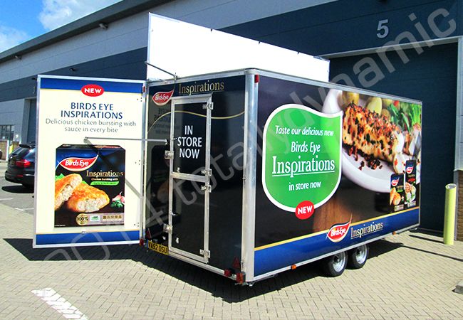 Exhibition trailer fully vinyl wrapped in a printed promotional trailer wrap by Totally Dynamic South London
