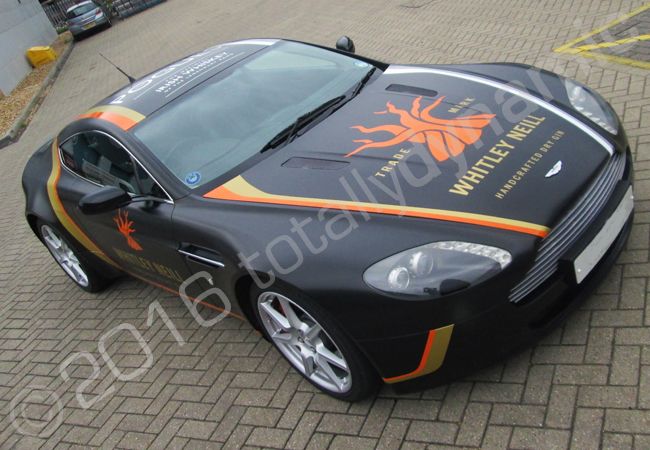 Aston Martin Vantage fully vinyl wrapped for Whitley Neill Gin/Pogues Irish Whiskey
