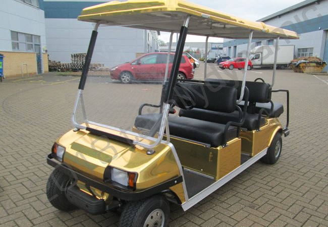 Golf buggy vinyl wrapped for Mansion Lion Hotel in a gold chrome wrap