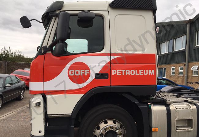 Volvo FM lorry cab vinyl wrapped for Goff Petroleum