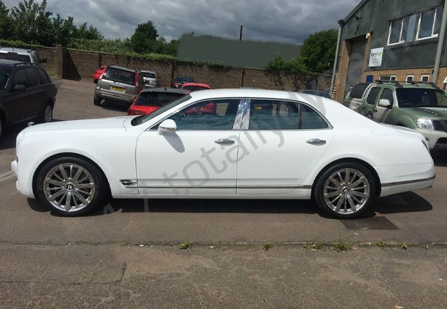 Bentley Mulsanne vinyl wrapped in a gloss white car wrap