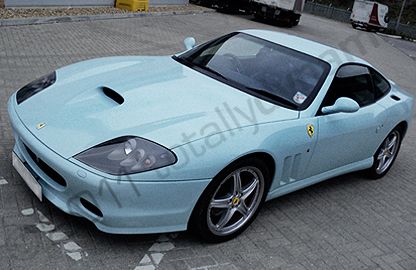 Ferrari 575 wrapped printed  baby blue by Totally Dynamic South London