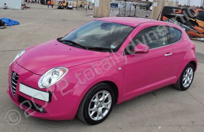 Alfa Romeo Mito fully wrapped in printed colour-matched pink vinyl by Totally Dynamic North London