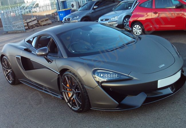 McLaren 570S wrapped in a matt metallic grey vinyl car wrap