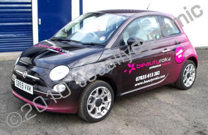 Fiat 500 wrapped for Beauty Rokz by Totally Dynamic Central Scotland
