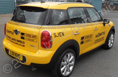 Mini Countryman Coopers wrapped in NY taxi wraps by Totally Dynamic North London