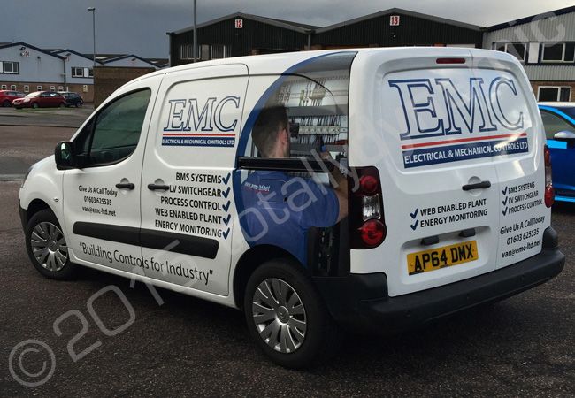 Citroen Berlingo van wrapped in printed vinyl part-wrap for EMC by Totally Dynamic Norfolk.