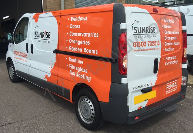 Vauxhall Vivaro van vinyl wrapped for Sunrise Installations