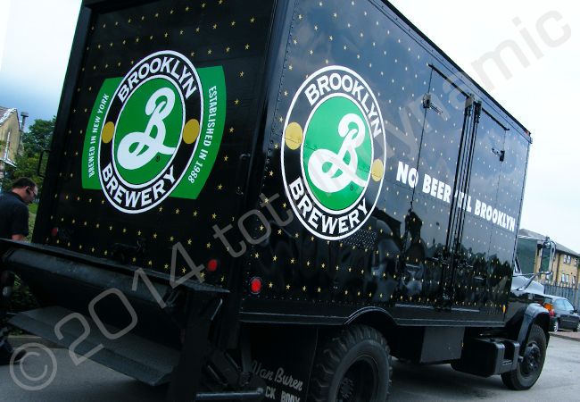 GMC box van fully wrapped in a printed vinyl design for Brooklyn Brewery by Totally Dynamic Leeds