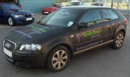 Audi A3 wrapped matt black with gloss graphics by Totally Dynamic North London
