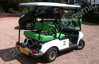 Golf buggy wrapped white and seats recovered by Totally Dynamic Southampton