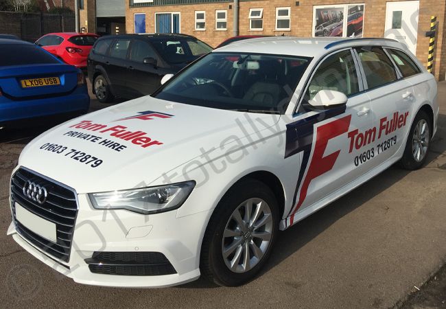 Audi A6 estate vinyl wrapped for Tom Fuller Taxis