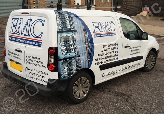 Citroen Berlingo van wrapped in printed vinyl part-wrap for EMC by Totally Dynamic Norfolk.