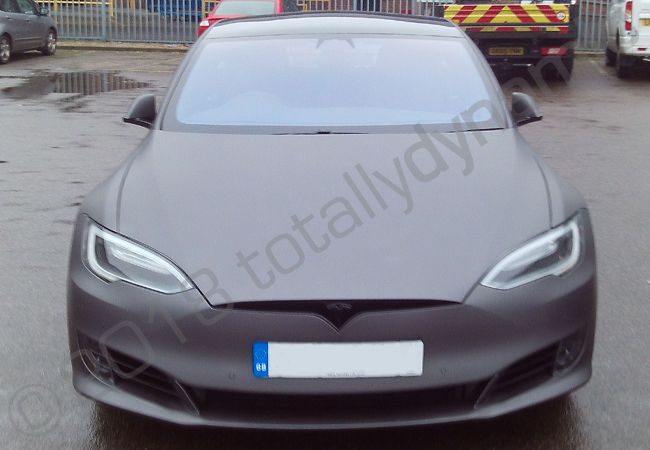 Tesla Model S wrapped in a matt metallic grey car wrap