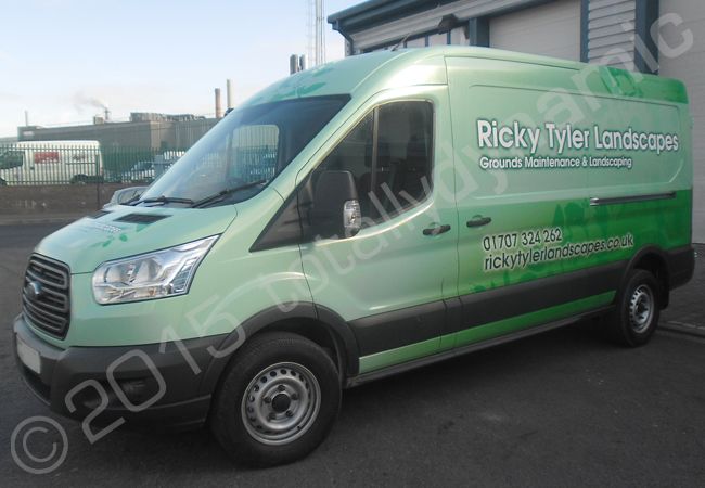 Ford Transit van fully wrapped for Ricky Tyler Landscapes in a printed vinyl vehicle wrap design by Totally Dynamic North London